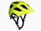 Yellow helmet with black straps on a white background
