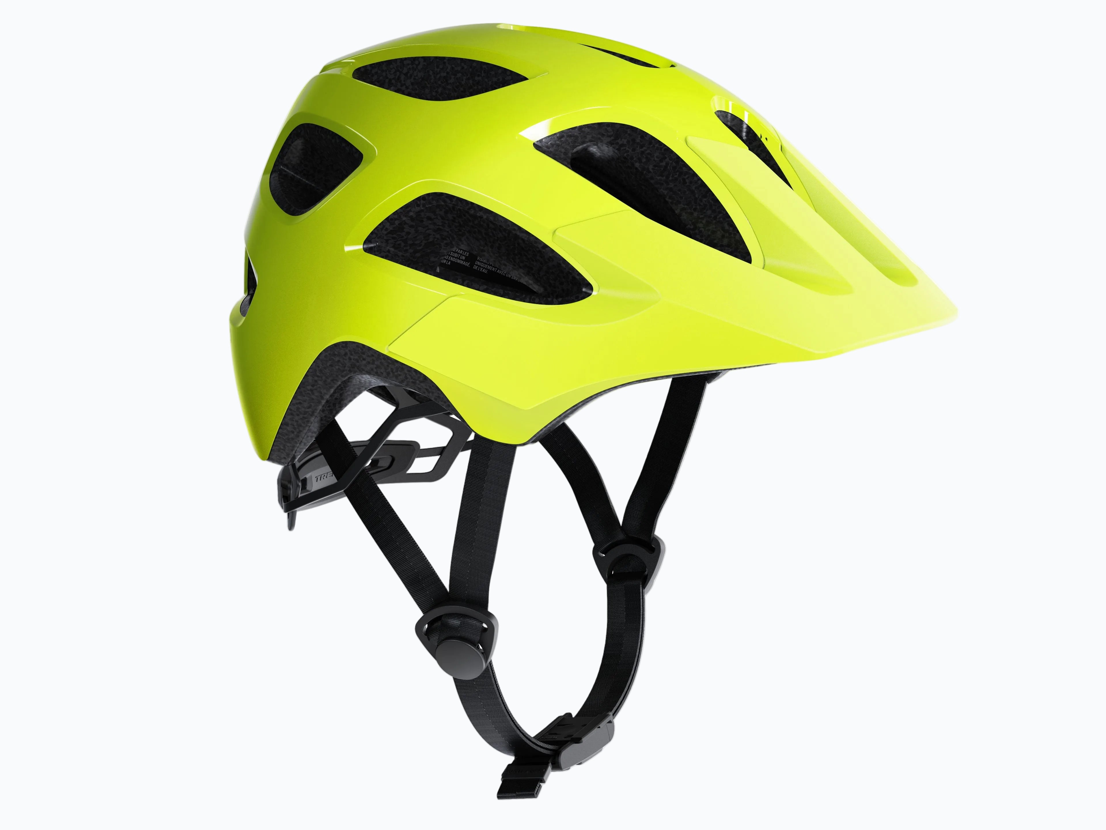 Yellow helmet with black straps on a white background