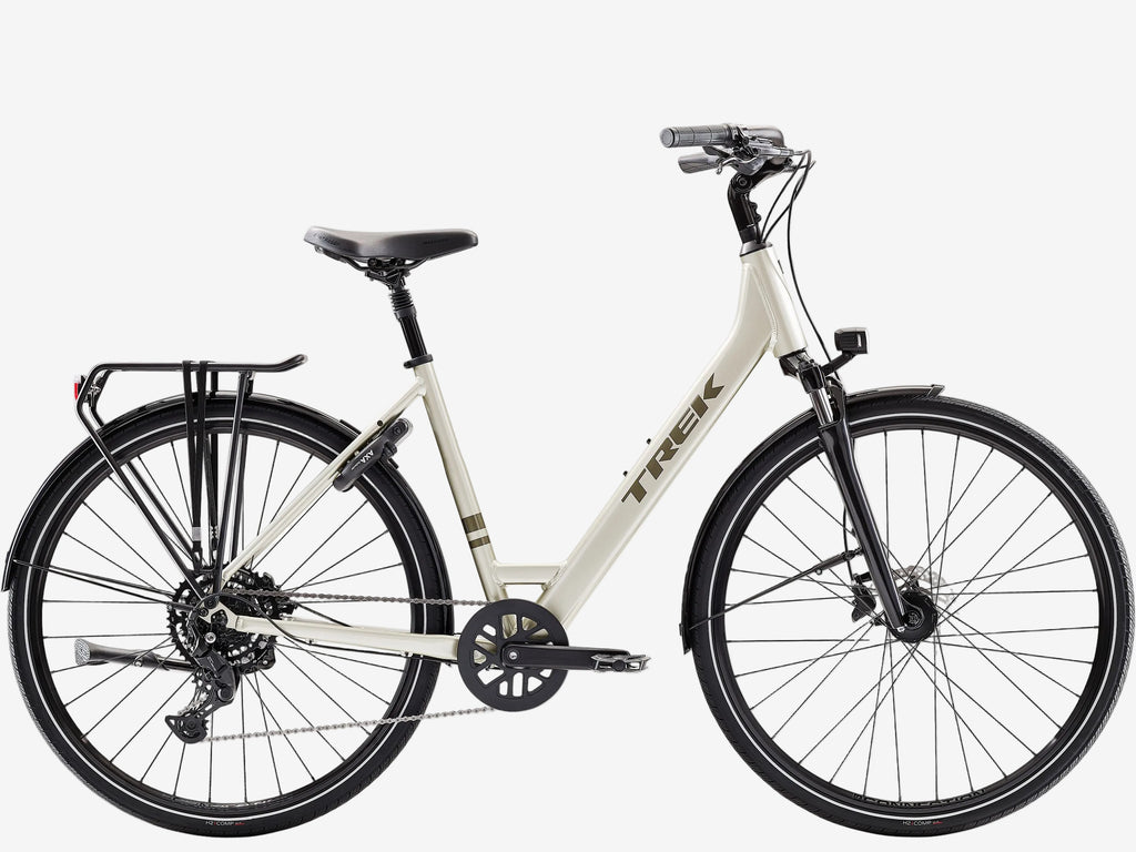 White bicycle with black details on a white background