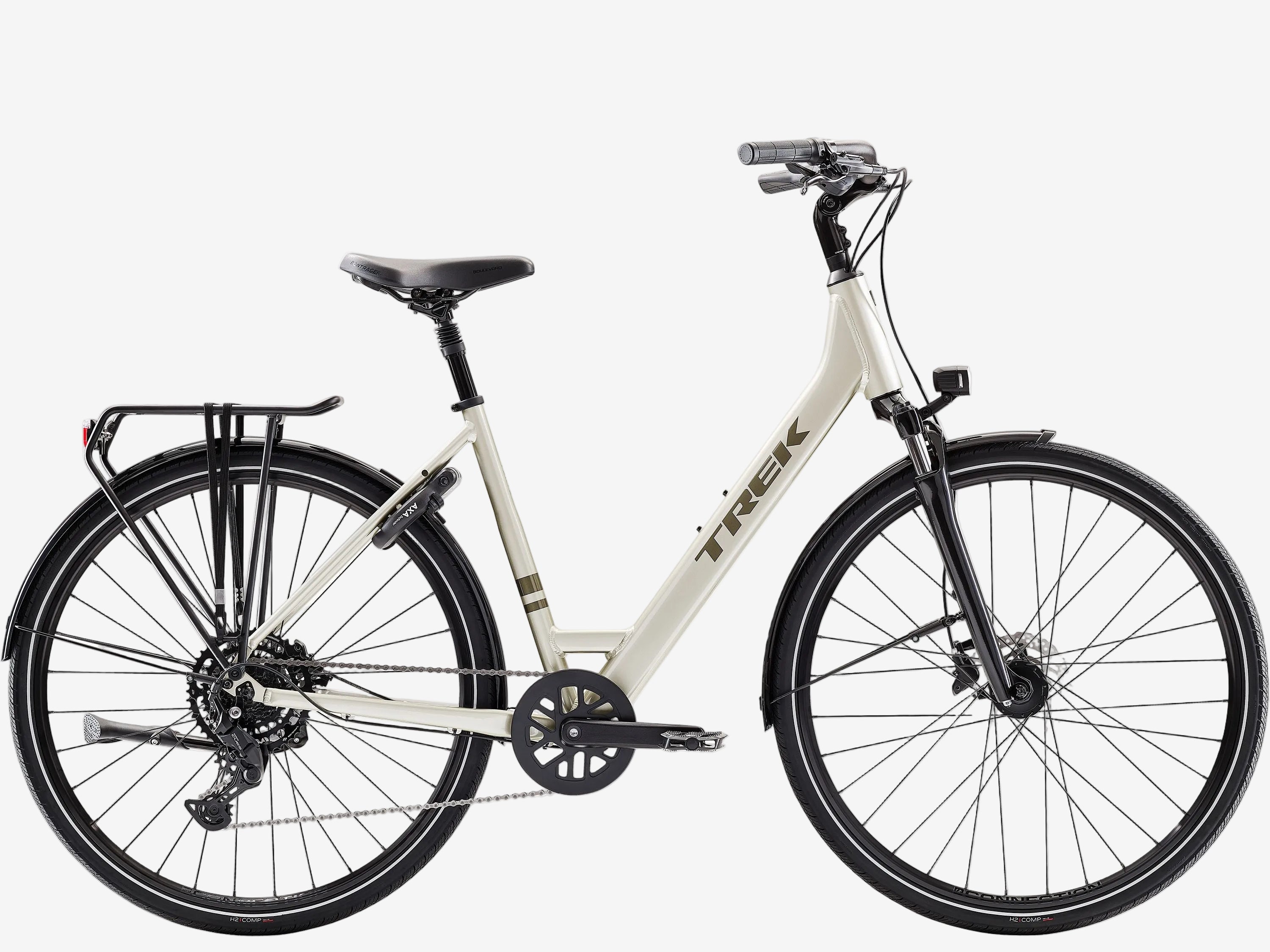 White bicycle with black details on a white background