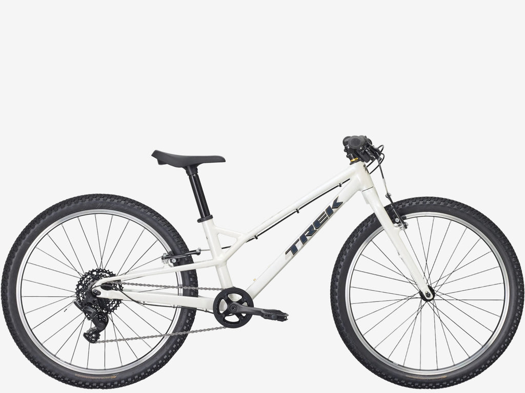 White bicycle with black components on a white background