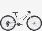 White bicycle with black components on a white background
