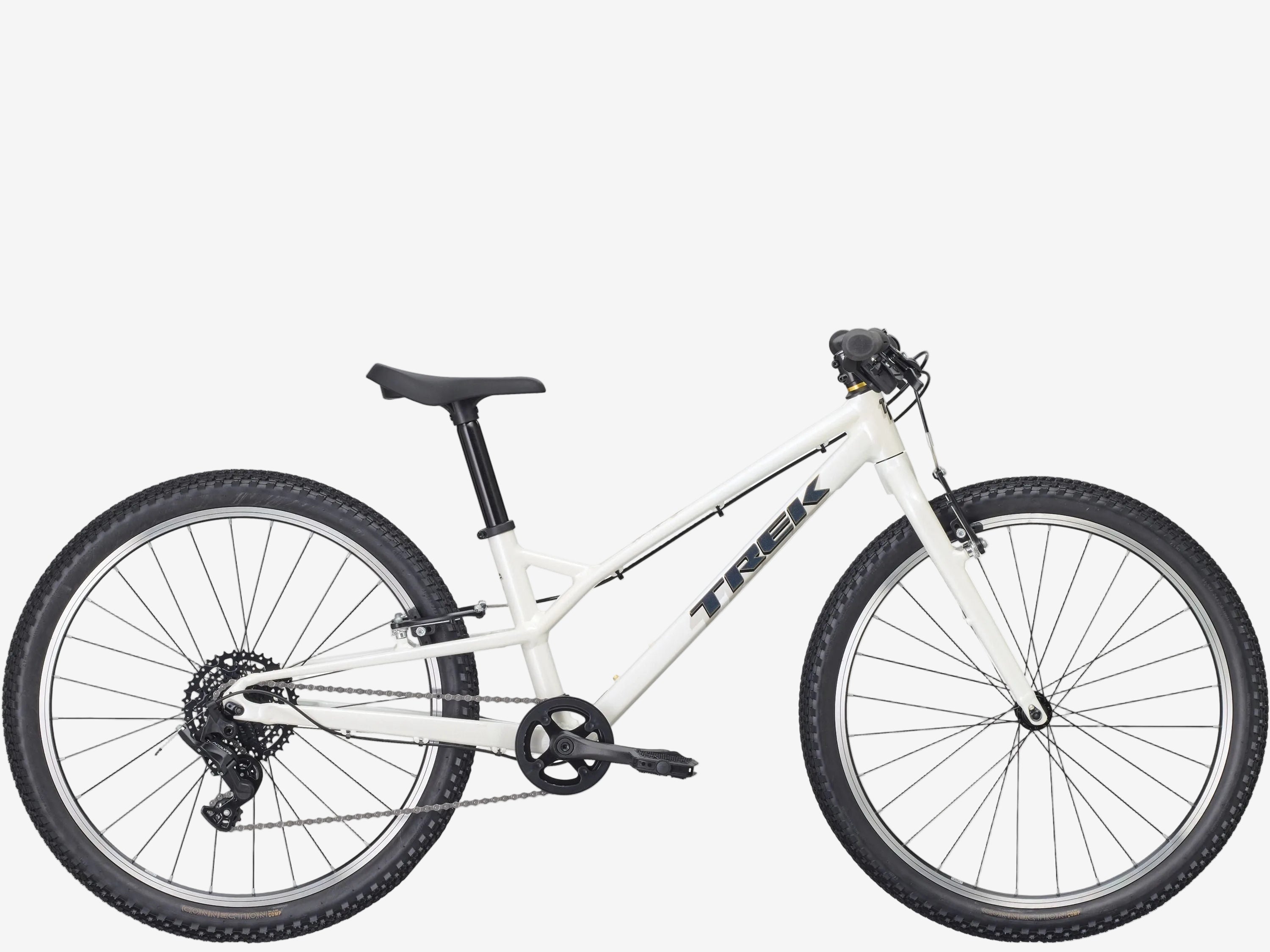 White bicycle with black components on a white background