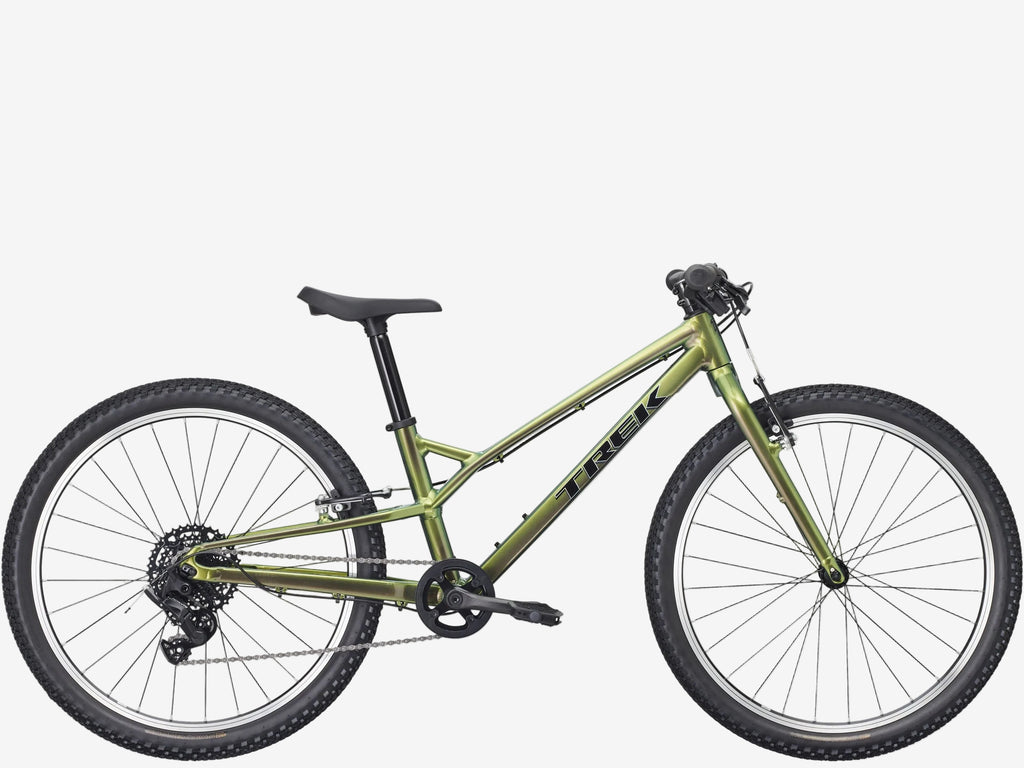Green mountain bike on a white background
